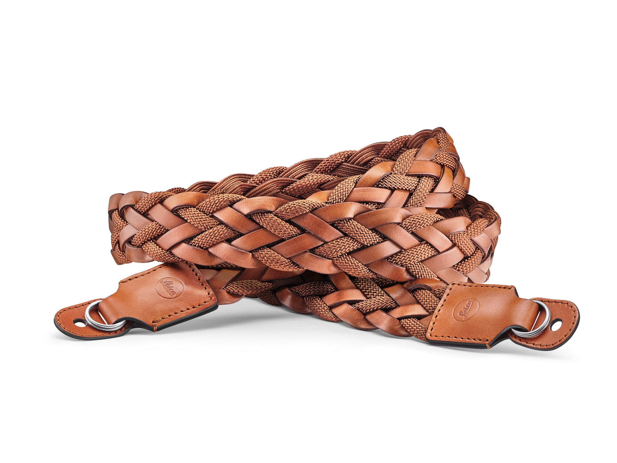 Carrying Strap, flat braided rayon & leather cord