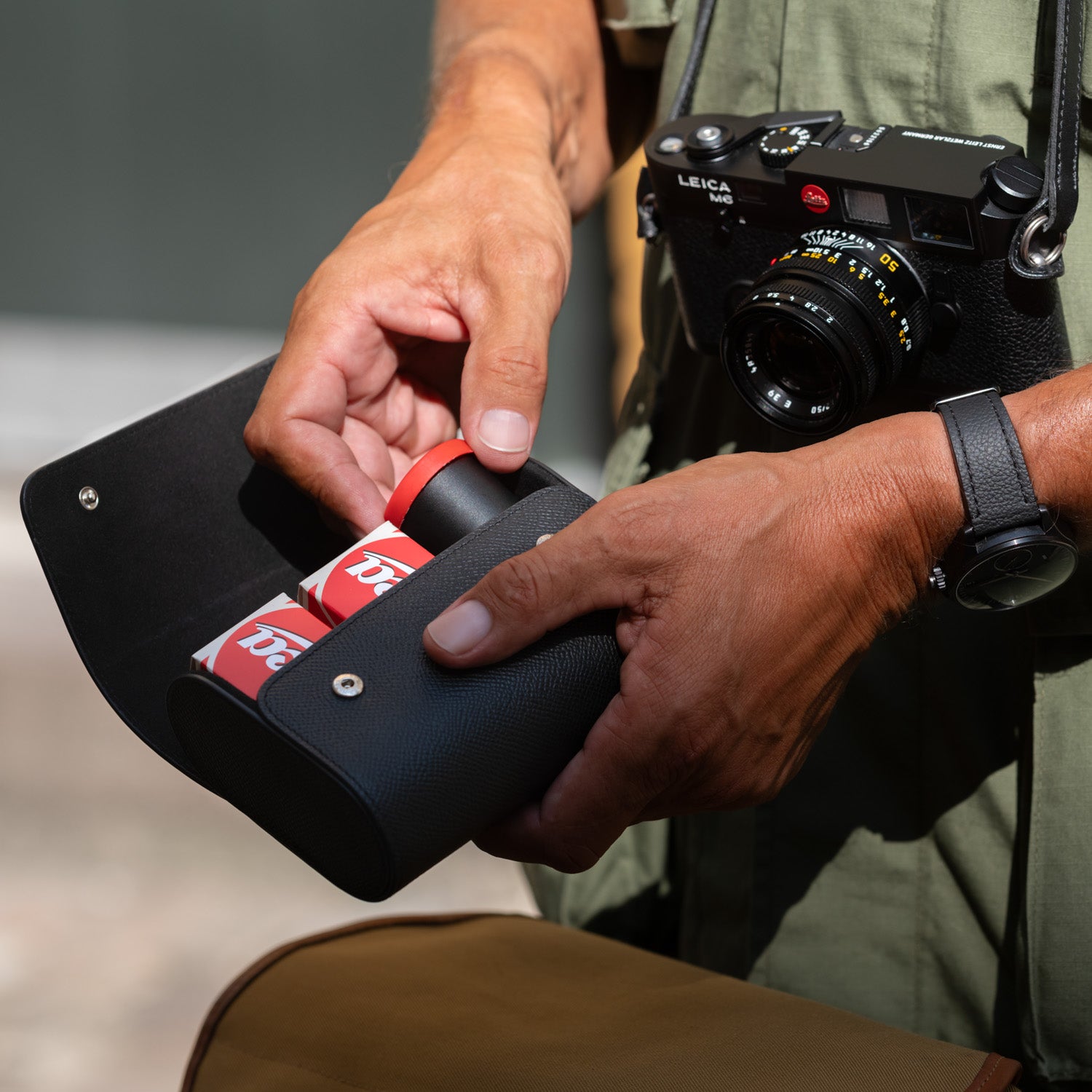 Film Roll Holder, leather, black