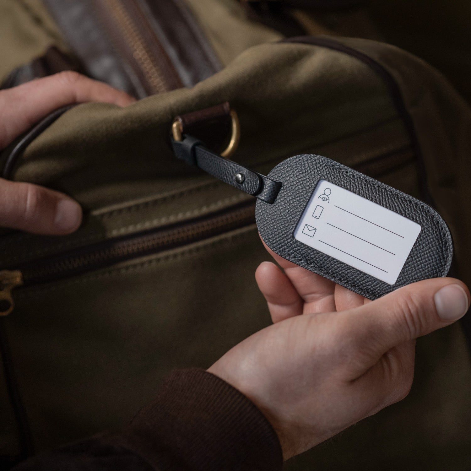 Luggage Tag, leather, black